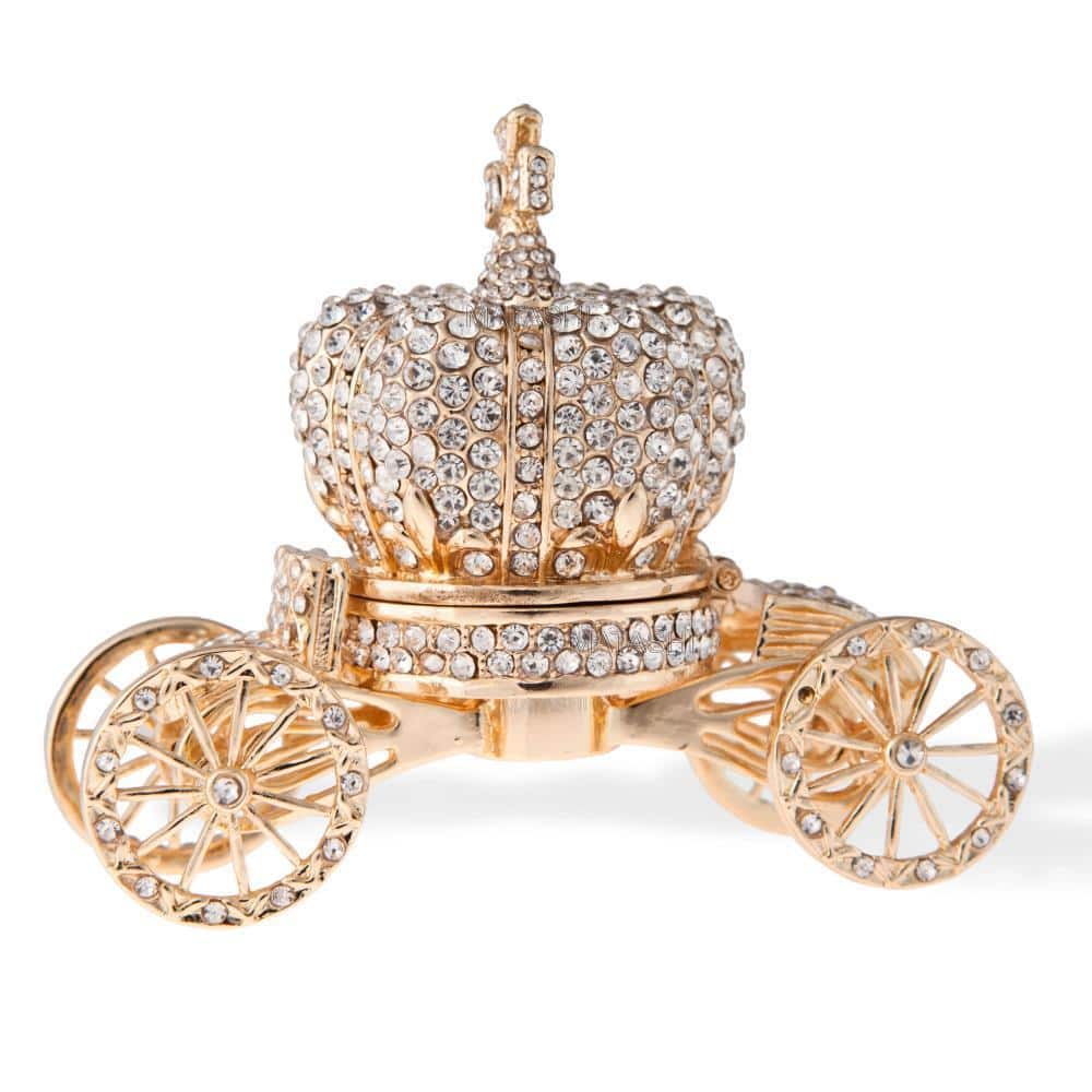 Matashi 24k Gold Crystal Embellished Hand-painted Royal Crown Carriage Ornament/Trinket Box