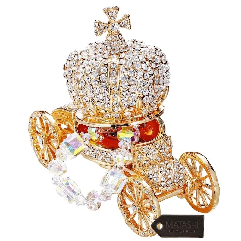 Matashi 24k Gold Crystal Embellished Hand-painted Royal Crown Carriage Ornament/Trinket Box