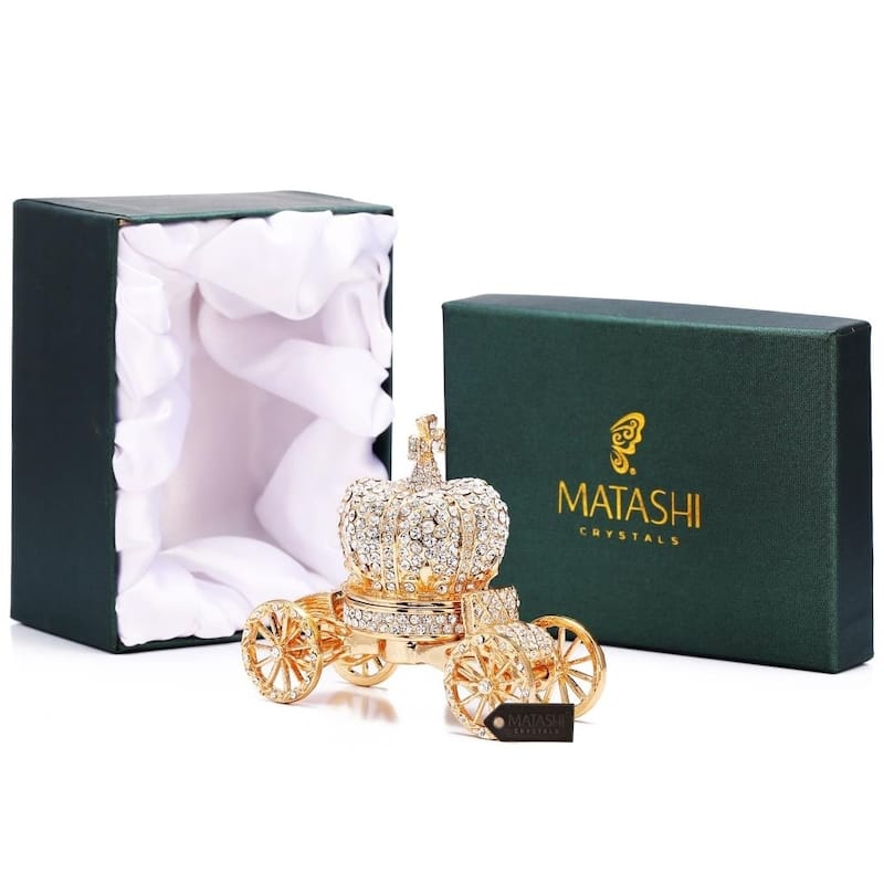 Matashi 24k Gold Crystal Embellished Hand-painted Royal Crown Carriage Ornament/Trinket Box