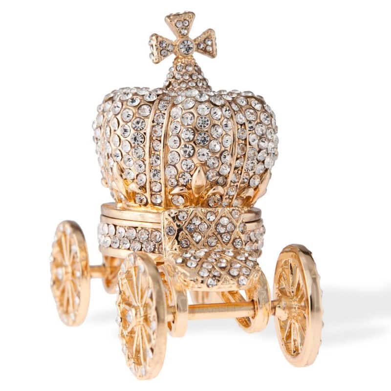 Matashi 24k Gold Crystal Embellished Hand-painted Royal Crown Carriage Ornament/Trinket Box