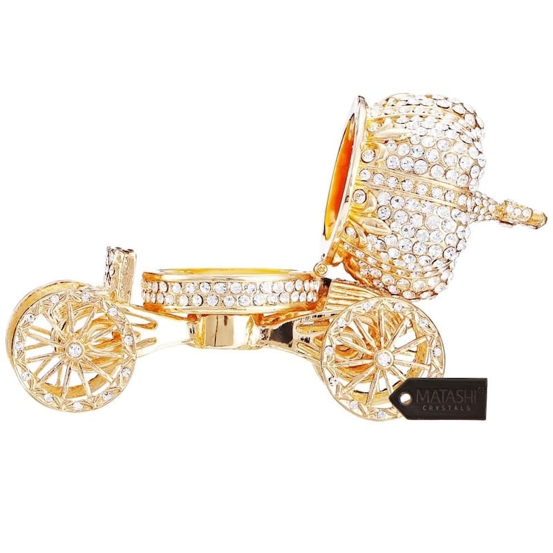 Matashi 24k Gold Crystal Embellished Hand-painted Royal Crown Carriage Ornament/Trinket Box