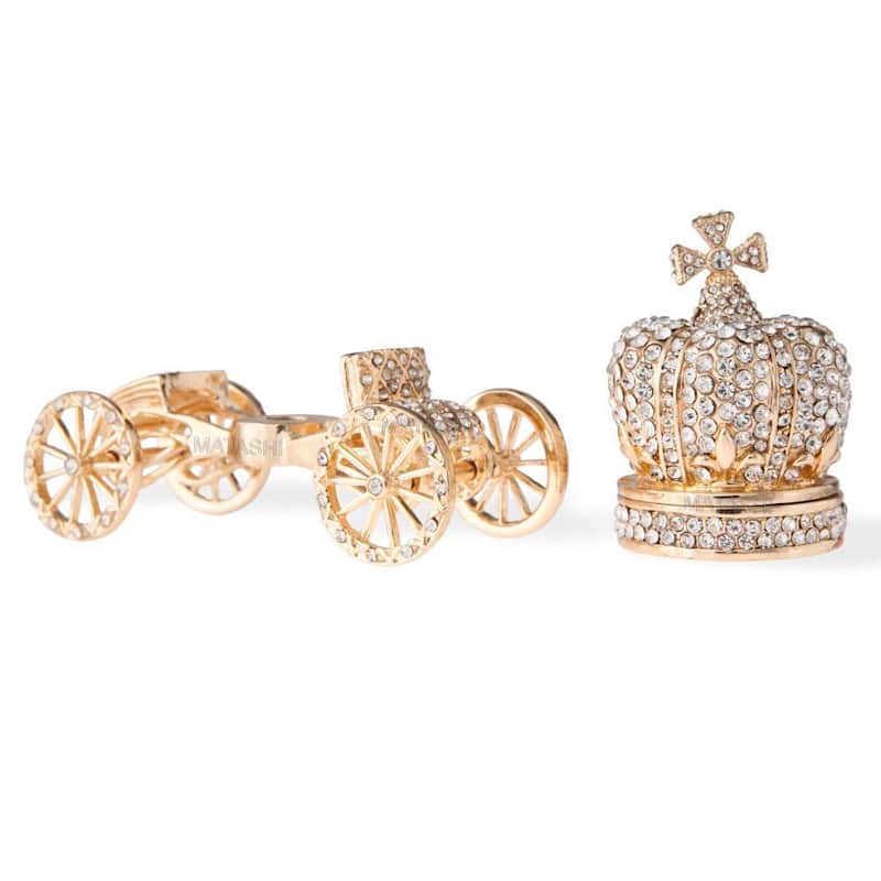 Matashi 24k Gold Crystal Embellished Hand-painted Royal Crown Carriage Ornament/Trinket Box