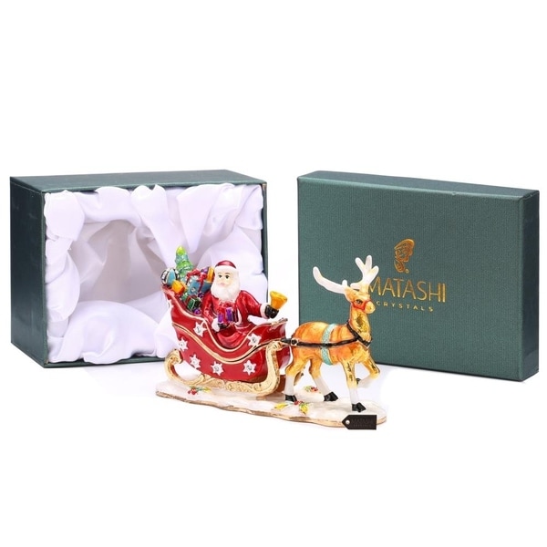 Hand Painted Santa's Reindeer Ornament/Trinket Box Embellished with 24K Gold and High Quality Crystals by Matashi