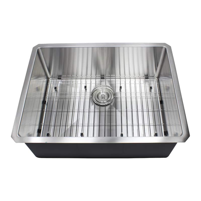 26" Stainless Steel 15mm Radius Single Bowl 16 Gauge Undermount Kitchen Sink Complete Combo Accessories