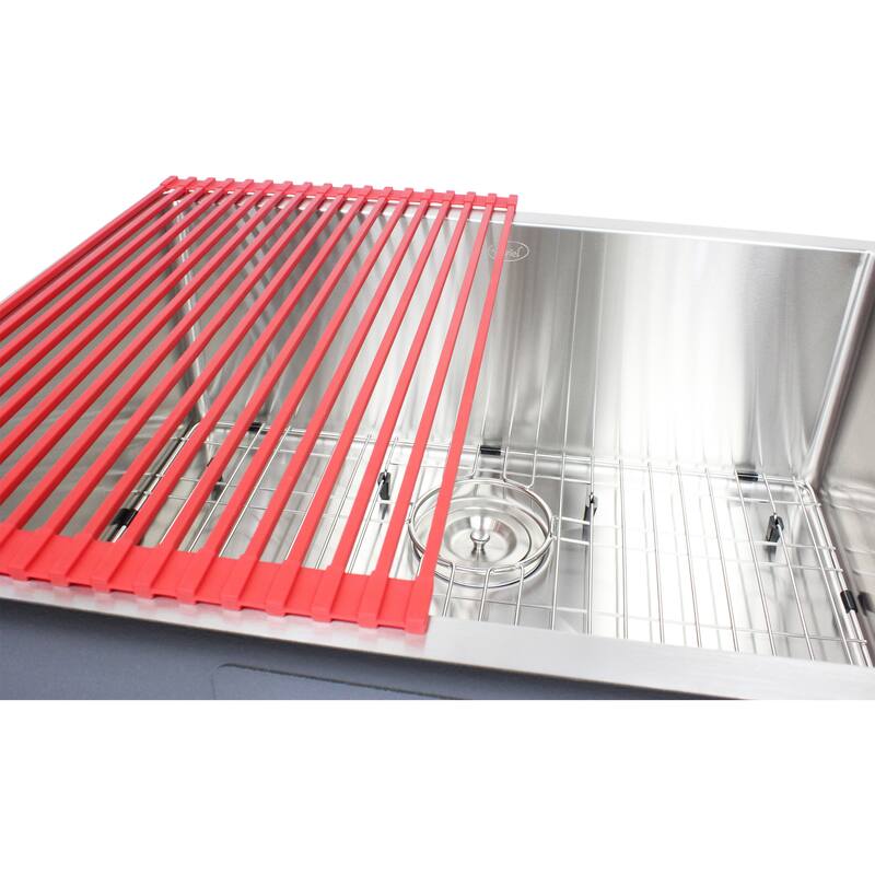 26" Stainless Steel 15mm Radius Single Bowl 16 Gauge Undermount Kitchen Sink Complete Combo Accessories