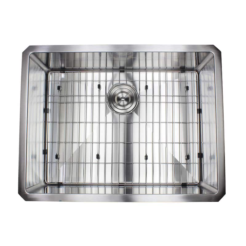 26" Stainless Steel 15mm Radius Single Bowl 16 Gauge Undermount Kitchen Sink Complete Combo Accessories