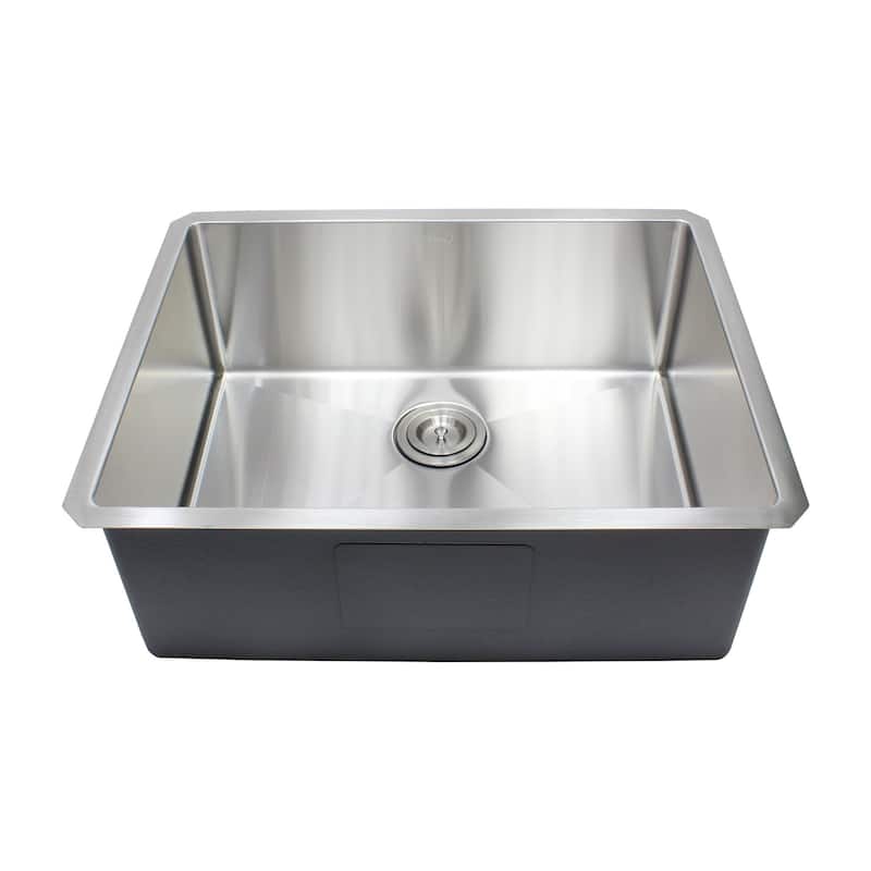 26" Stainless Steel 15mm Radius Single Bowl 16 Gauge Undermount Kitchen Sink Complete Combo Accessories