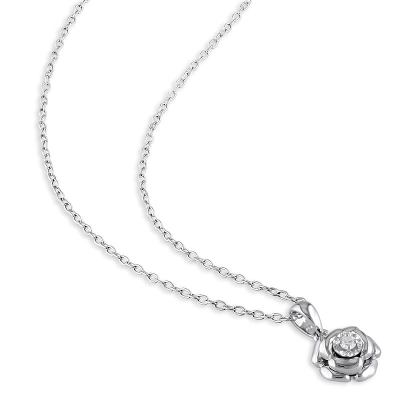 Miadora Sterling Silver 1/10ct TDW Diamond Flower Stud Earring and Necklace Set - White