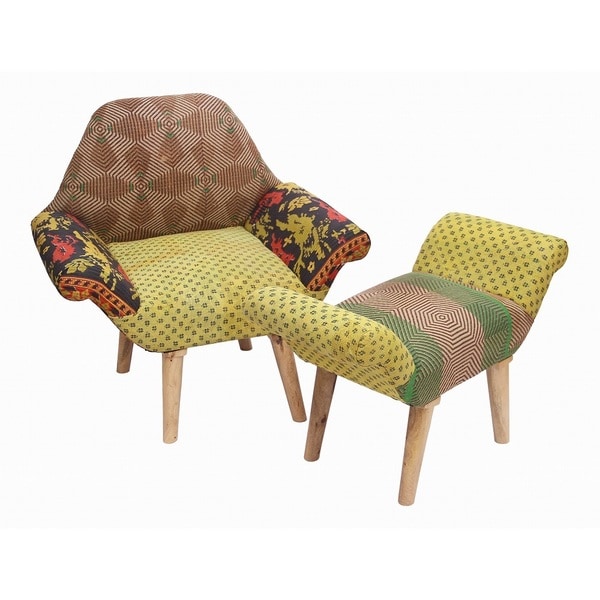 Shop Handmade Kantha Chair and Ottoman Set (India) - Free Shipping