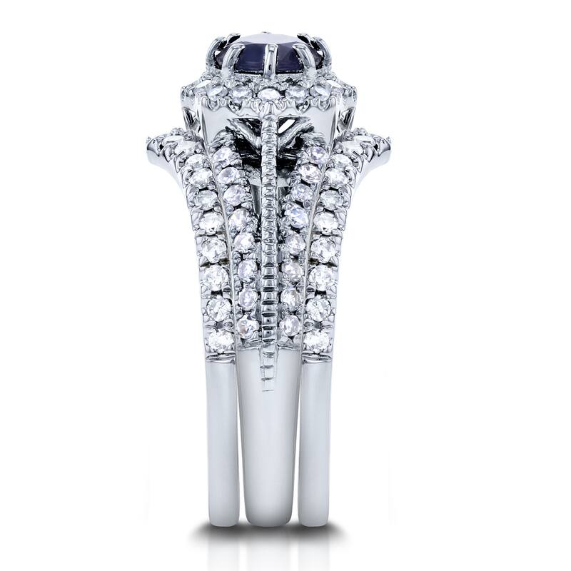 Annello by Kobelli 14k White Gold 1 1/3ct TGW Sapphire and Diamond Star Halo 8-Prong Bridal Set, 3pc
