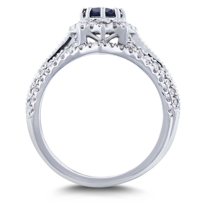 Annello by Kobelli 14k White Gold 1 1/3ct TGW Sapphire and Diamond Star Halo 8-Prong Bridal Set, 3pc