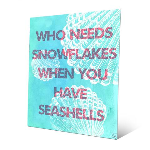 'Seashells Over Snowflakes in Red' Metal Wall Art