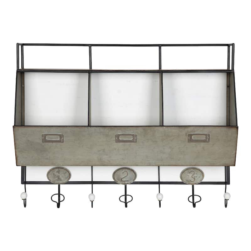 Designovation Arnica Brown Wood and Metal Wall Storage Unit with Hooks