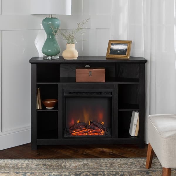 Shop 44 Inch Black Corner Fireplace Tv Stand Console With Open