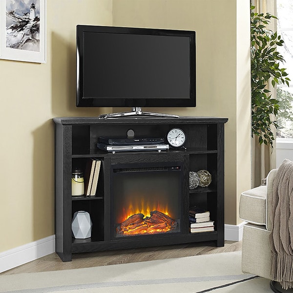 Shop 44inch Wood Corner Highboy Fireplace TV Stand  Black  On Sale  Free Shipping Today 