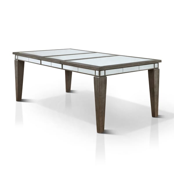 Furniture of America Galleri Contemporary Glam Mirrored Dark Grey Dining Table with 20-inch Leaf