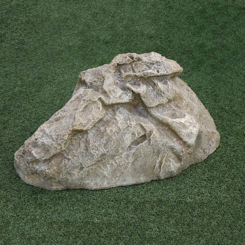 Faux Rock Cover for Landscaping Garden Accent Fiberglass Boulder Beige - 12 in H x 20 in W x 30 in L