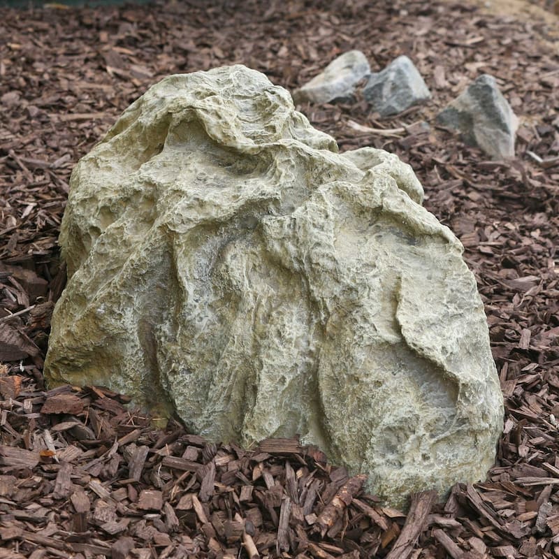 Faux Rock Cover for Landscaping Garden Accent Fiberglass Boulder Beige - 12 in H x 20 in W x 30 in L