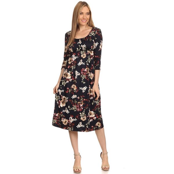 Women's Multicolored Rayon and Spandex Floral-pattern Dress - Overstock ...
