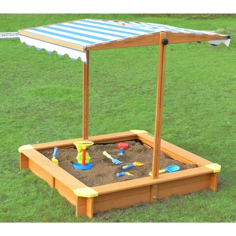 Merry Products Blue and White Canadian Hemlock Sandbox With Canopy