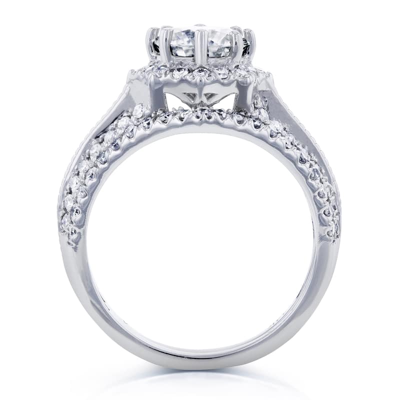 Annello by Kobelli 14k White Gold 1 5/8ct TDW Diamond Star Halo 3-Ring Bridal Set