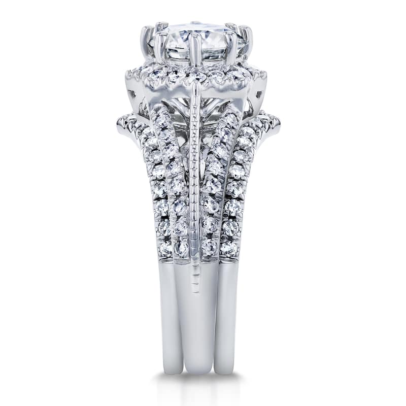 Annello by Kobelli 14k White Gold 1 5/8ct TDW Diamond Star Halo 3-Ring Bridal Set
