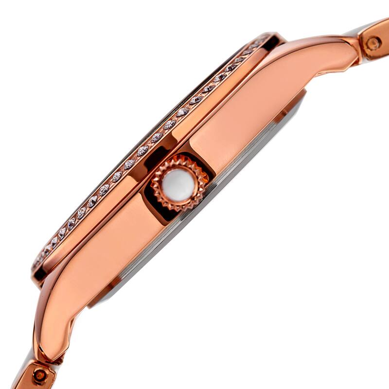 Akribos XXIV Women's Quartz Diamond Oyster Shell Pattern Rose-Tone Bracelet Watch