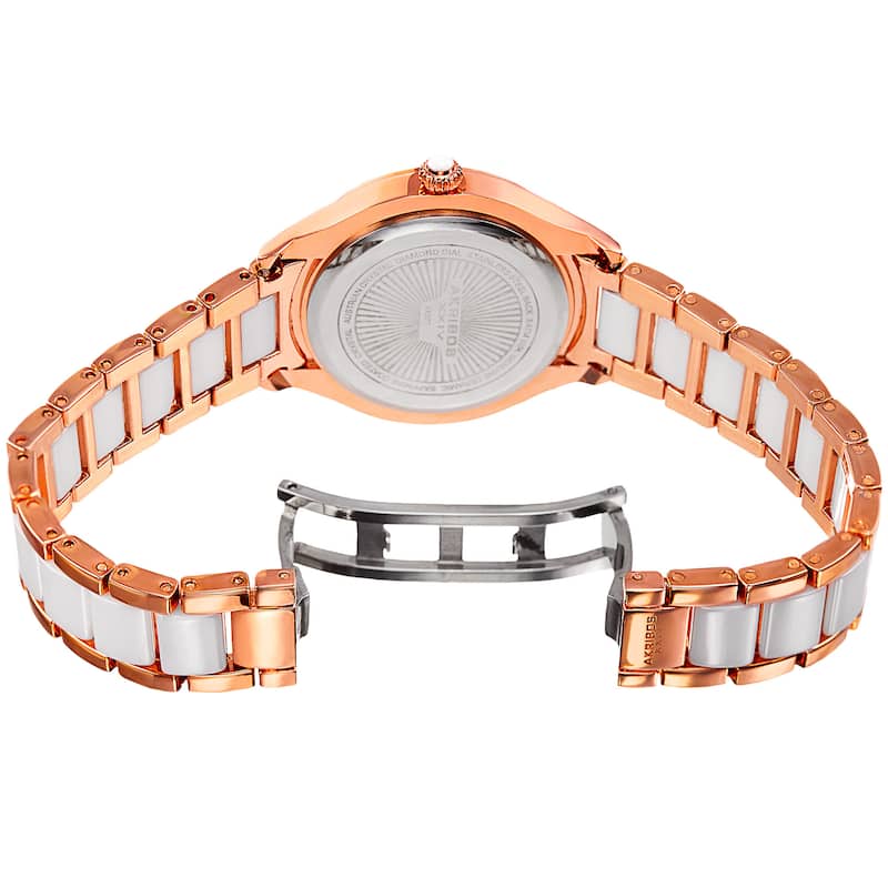 Akribos XXIV Women's Quartz Diamond Oyster Shell Pattern Rose-Tone Bracelet Watch