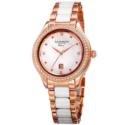 Akribos XXIV Women's Quartz Diamond Oyster Shell Pattern Rose-Tone Bracelet Watch