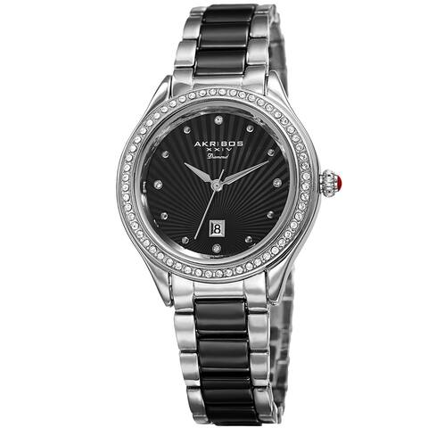 Akribos XXIV Women's Quartz Diamond Oyster Shell Pattern Silver-Tone Bracelet Watch