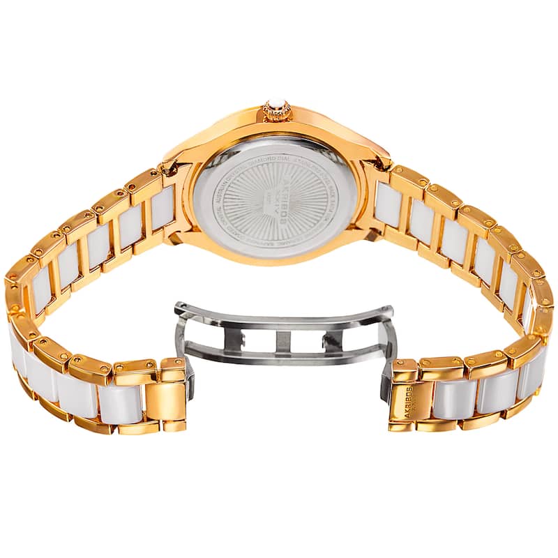 Akribos XXIV Women's Quartz Diamond Oyster Shell Pattern Gold-Tone Bracelet Watch