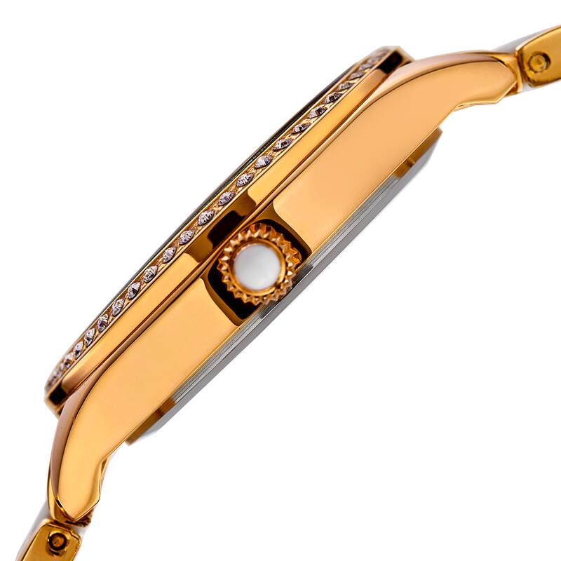 Akribos XXIV Women's Quartz Diamond Oyster Shell Pattern Gold-Tone Bracelet Watch