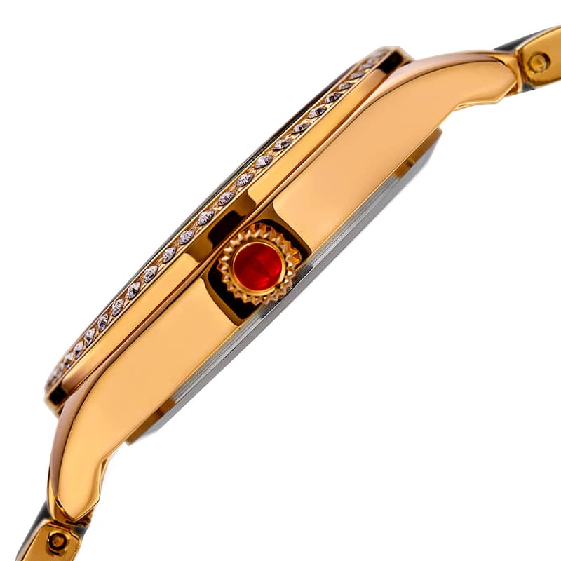 Akribos XXIV Women's Quartz Diamond Oyster Shell Pattern Gold-Tone/Black Bracelet Watch