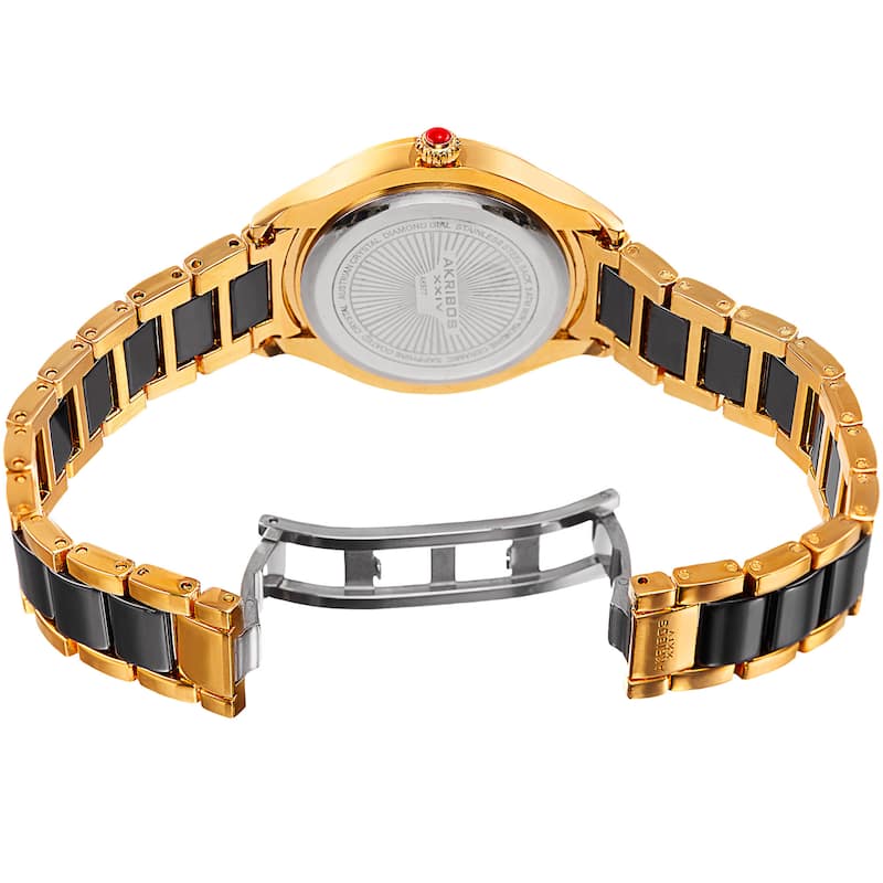 Akribos XXIV Women's Quartz Diamond Oyster Shell Pattern Gold-Tone/Black Bracelet Watch