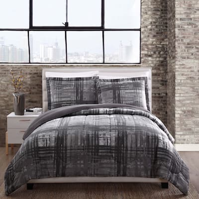 Camden Grey Plaid Reversible Comforter Set