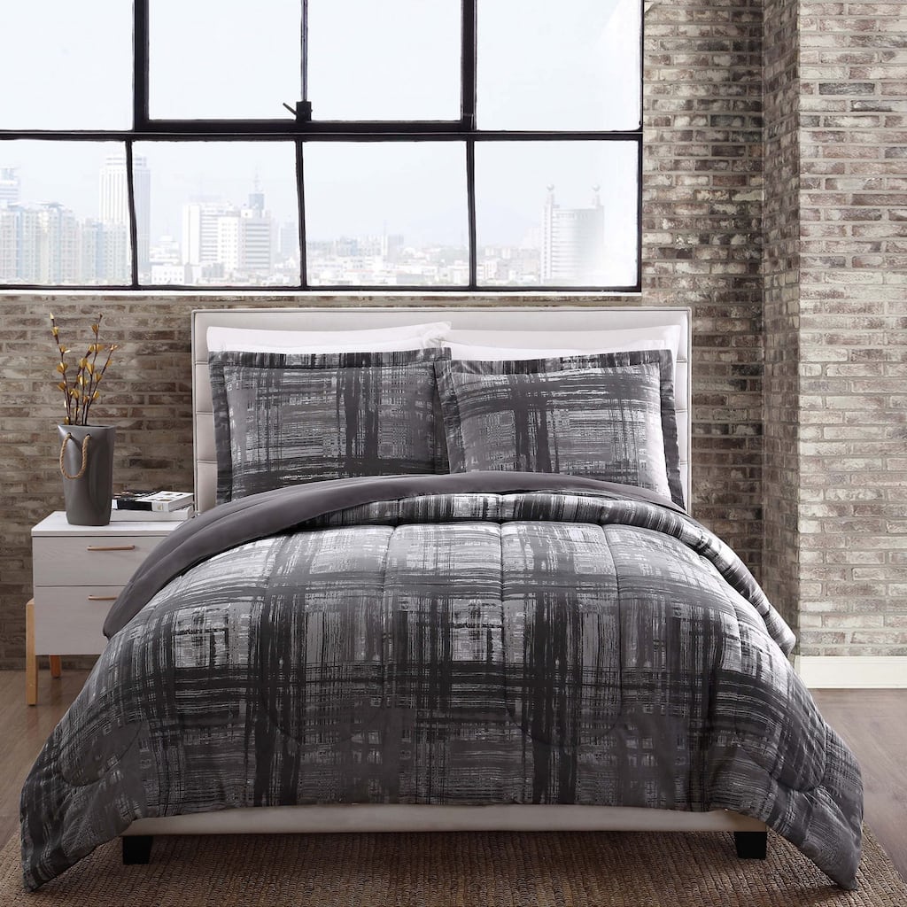 Camden Grey Plaid Reversible Comforter Set