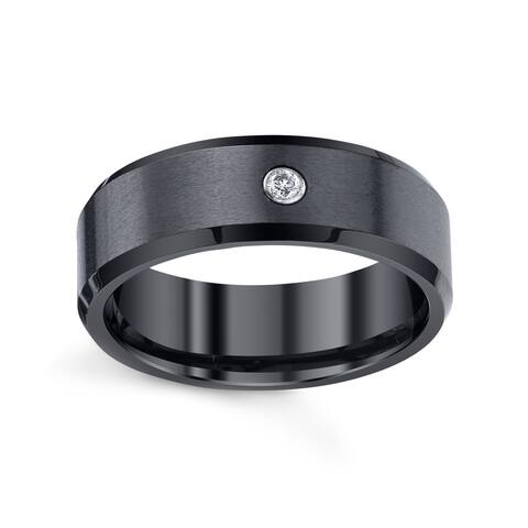 Men's Black Ceramic Satin and High Polished Band with Diamond