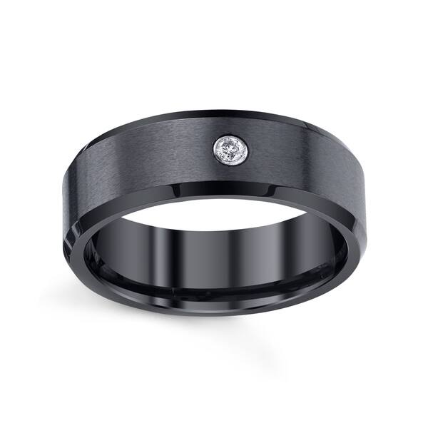 slide 1 of 3, Men's Black Ceramic Satin and High Polished Band with Diamond