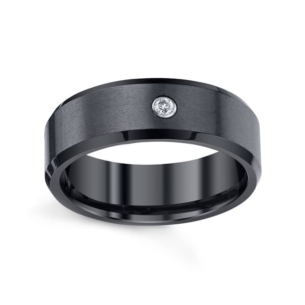 slide 1 of 3, Men's Black Ceramic Satin and High Polished Band with Diamond