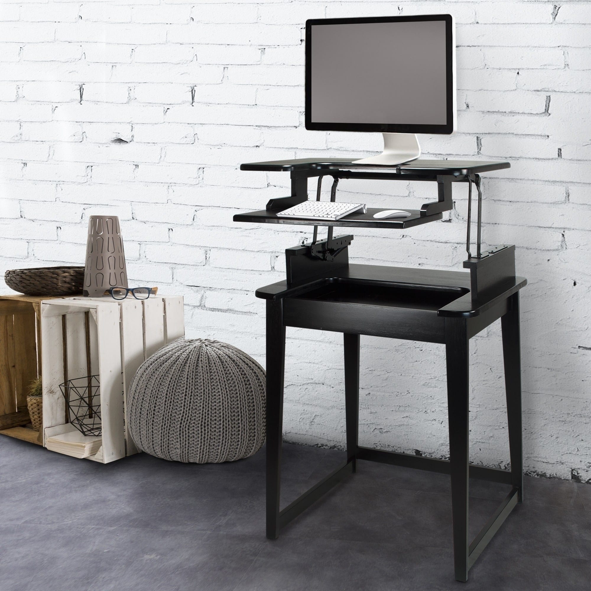 Shop Contemporary Freestyle Stand Up Or Sit Down Black Wood Desk