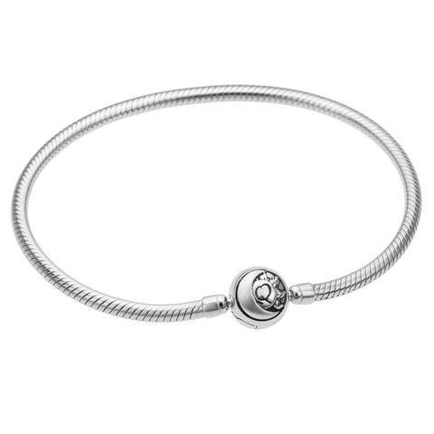 Qina C. Rhodium on Sterling Silver 3mm Bracelet Round Celestial Clasp