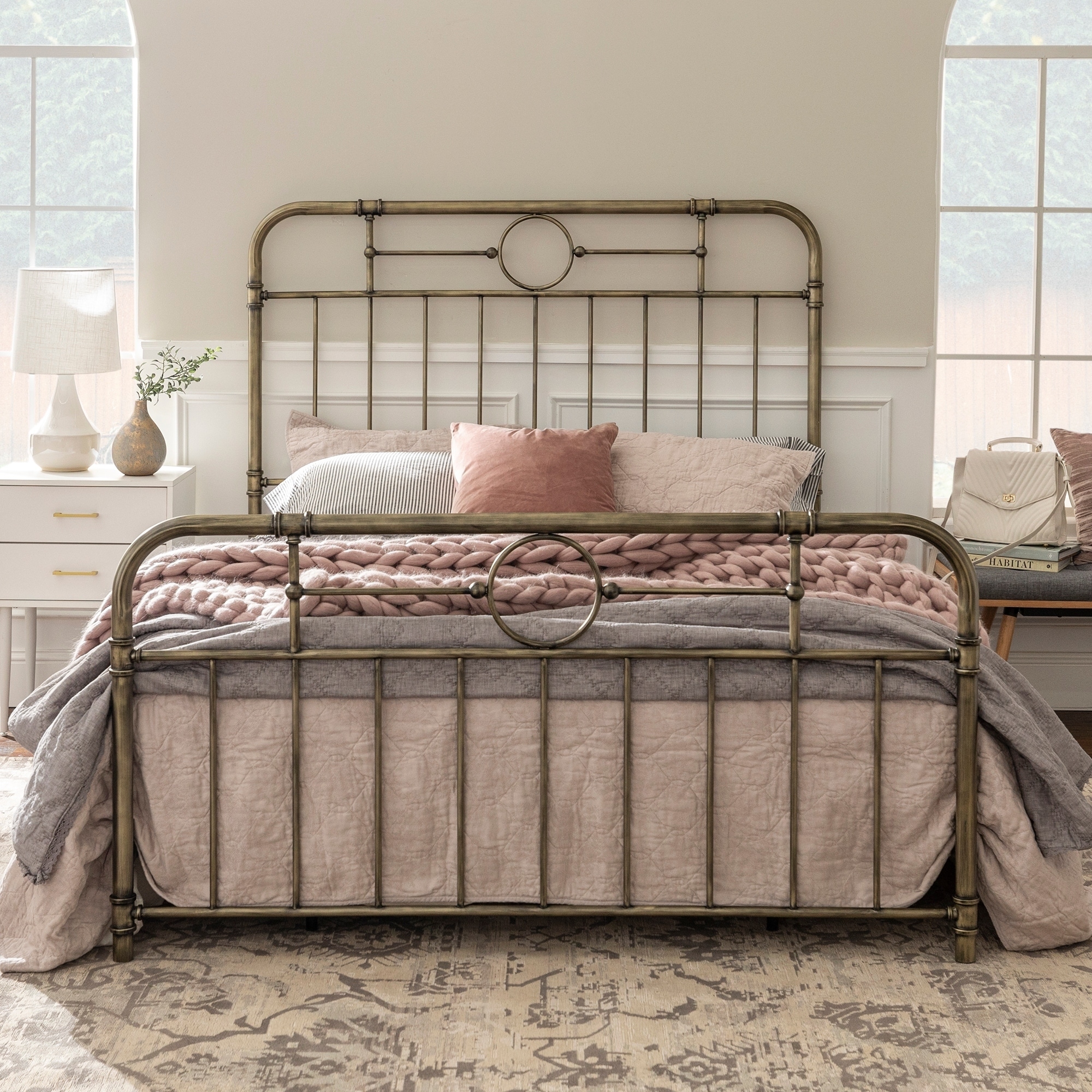 Metal Full Bed Adjustable Adult Bronze White Room Furniture Headboard Footboard