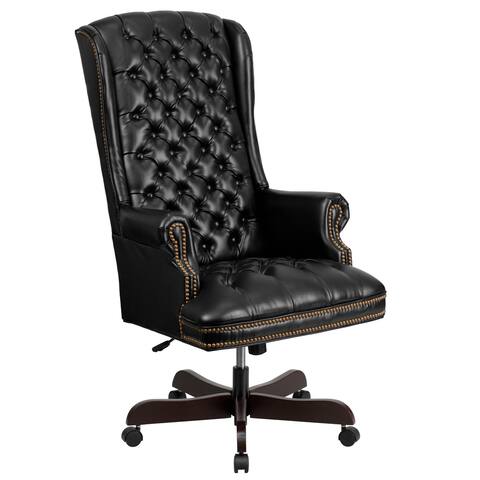 Omaha Button Tufted Black Leather Executive Adjustable Swivel Office Chair