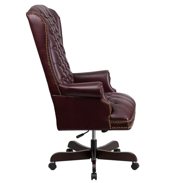 Omaha Button Tufted Burgundy Leather Executive Adjustable Swivel Office  Chair - Overstock - 13843805