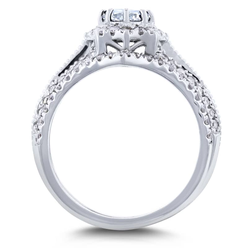 Annello by Kobelli 14k White Gold 1ct TDW Diamond Star Halo Bridal Set