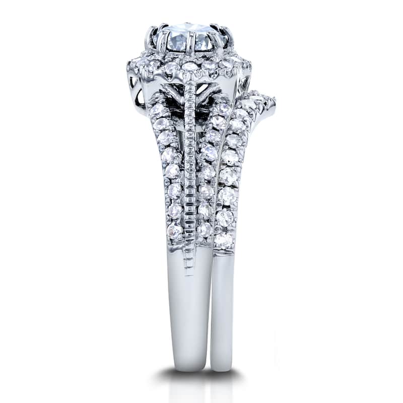 Annello by Kobelli 14k White Gold 1ct TDW Diamond Star Halo Bridal Set