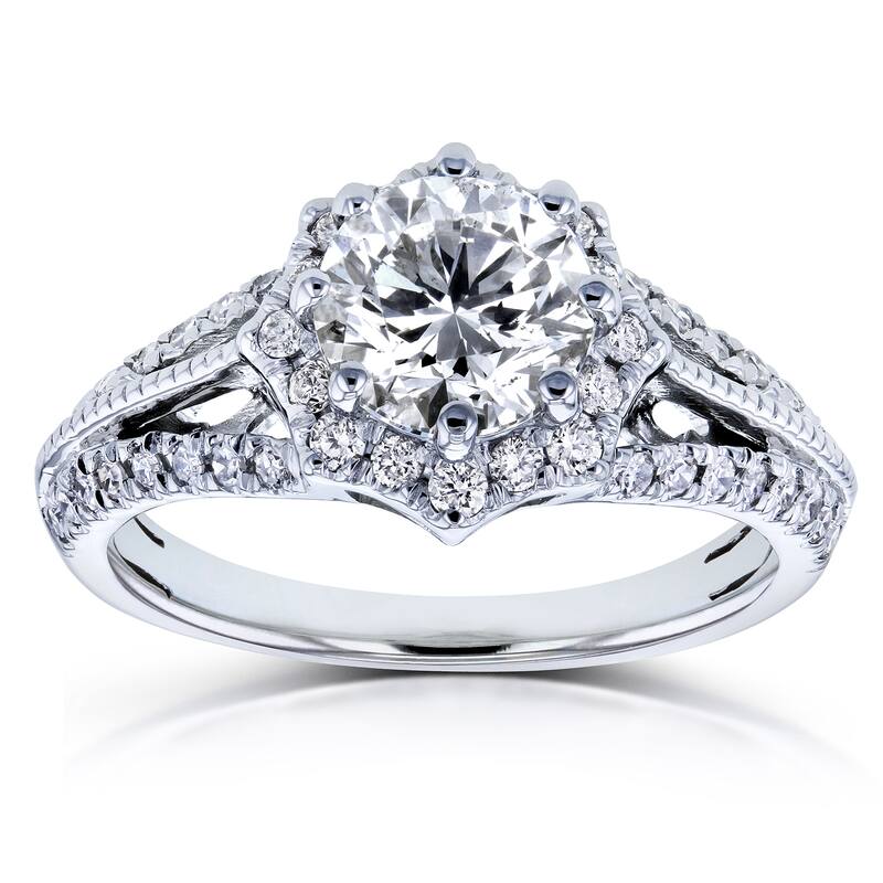 Annello by Kobelli 14k White Gold 1 1/3ct TDW Diamond Star Halo Engagement Ring