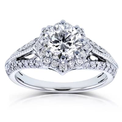 Annello by Kobelli 14k White Gold 1 1/3ct TDW Diamond Star Halo Engagement Ring