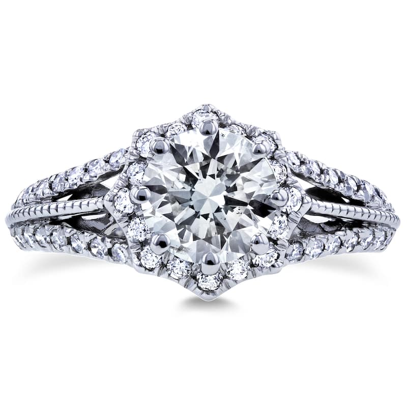 Annello by Kobelli 14k White Gold 1 1/3ct TDW Diamond Star Halo Engagement Ring