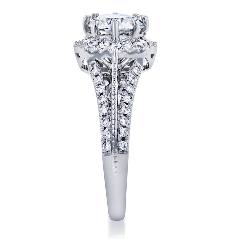 Annello by Kobelli 14k White Gold 1 1/3ct TDW Diamond Star Halo Engagement Ring